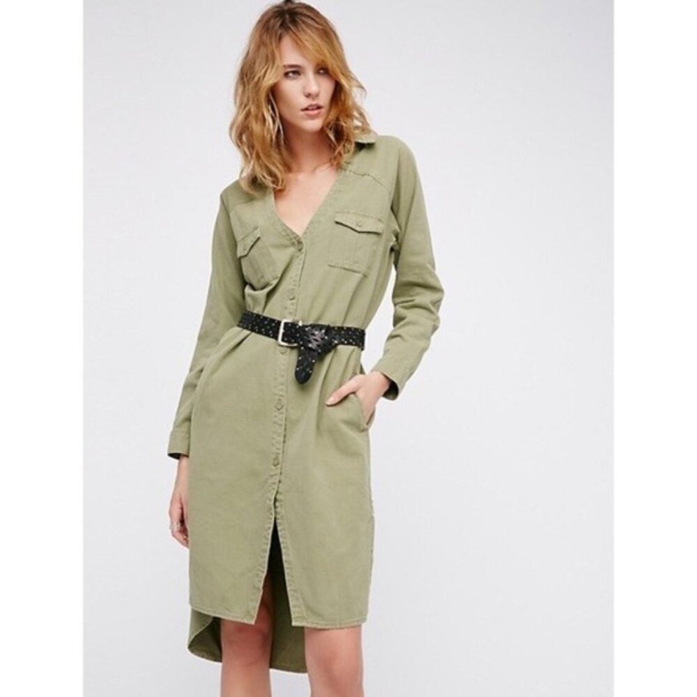 One Teaspoon Desert Ranch in Military Green Button Front Shirt Dress XS